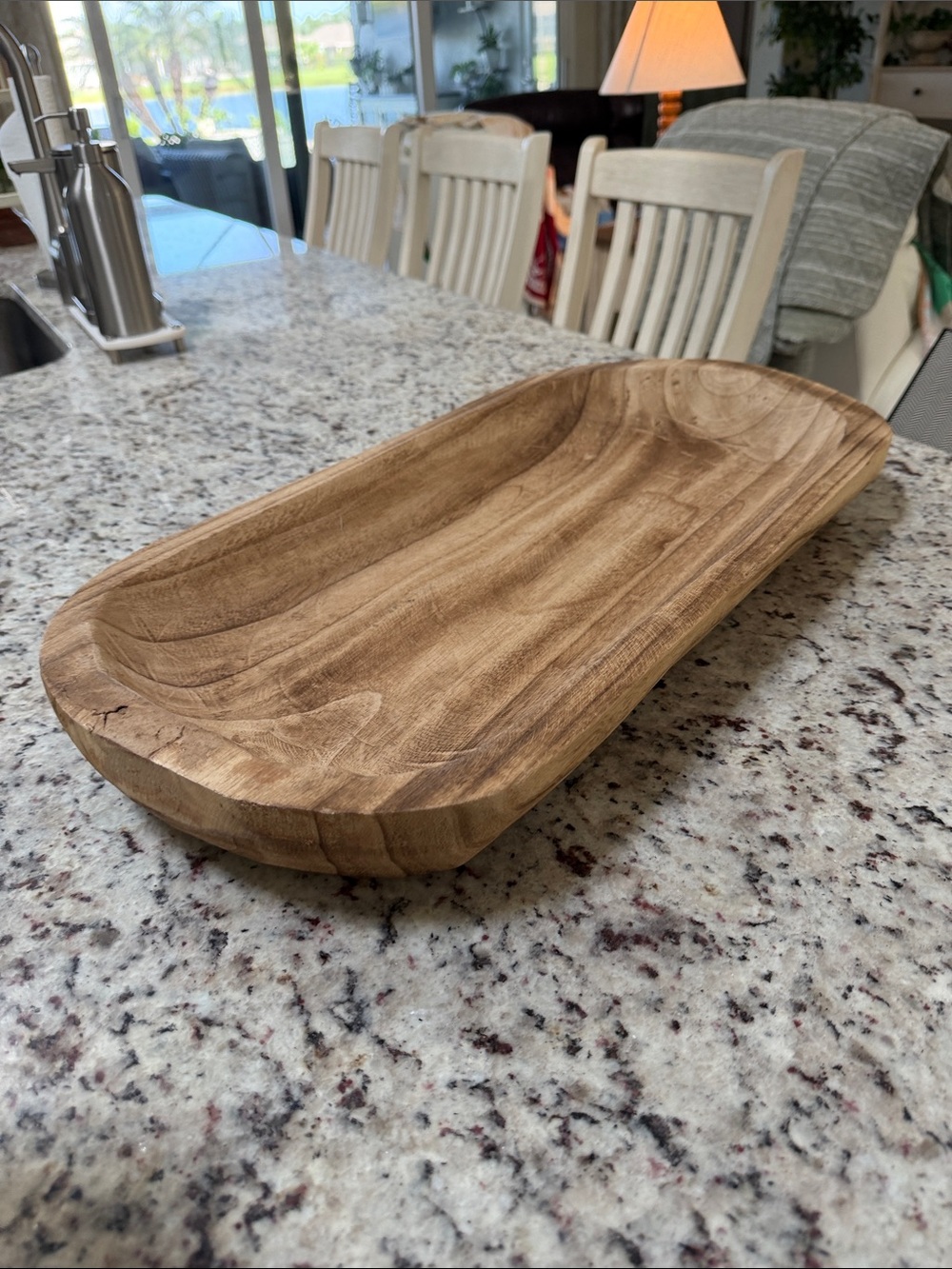 Hand-Carved Wood Vanity Tray in Natural Brown
